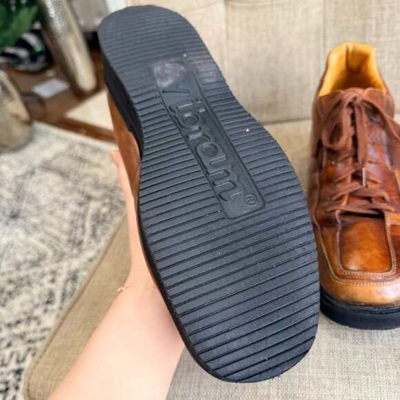 Santoni Club Leather Low-Top Oxford Sneakers – Brown (Size 10) - Picture 9 of 13